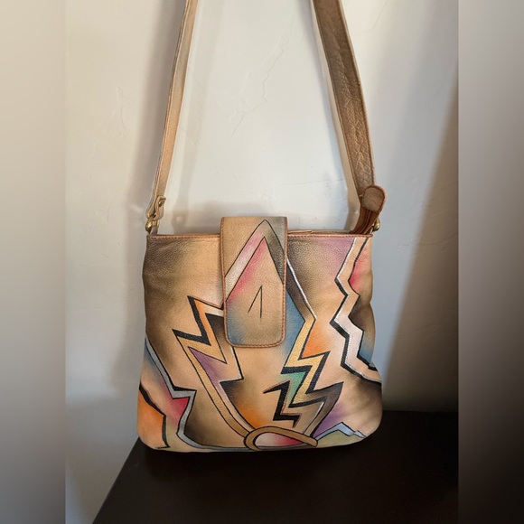 zimbelmann Handbags - ZIMBELMANN Hand painted Leather Shoulder Bag Floral Purse Signed Z Logo 12x11x2”